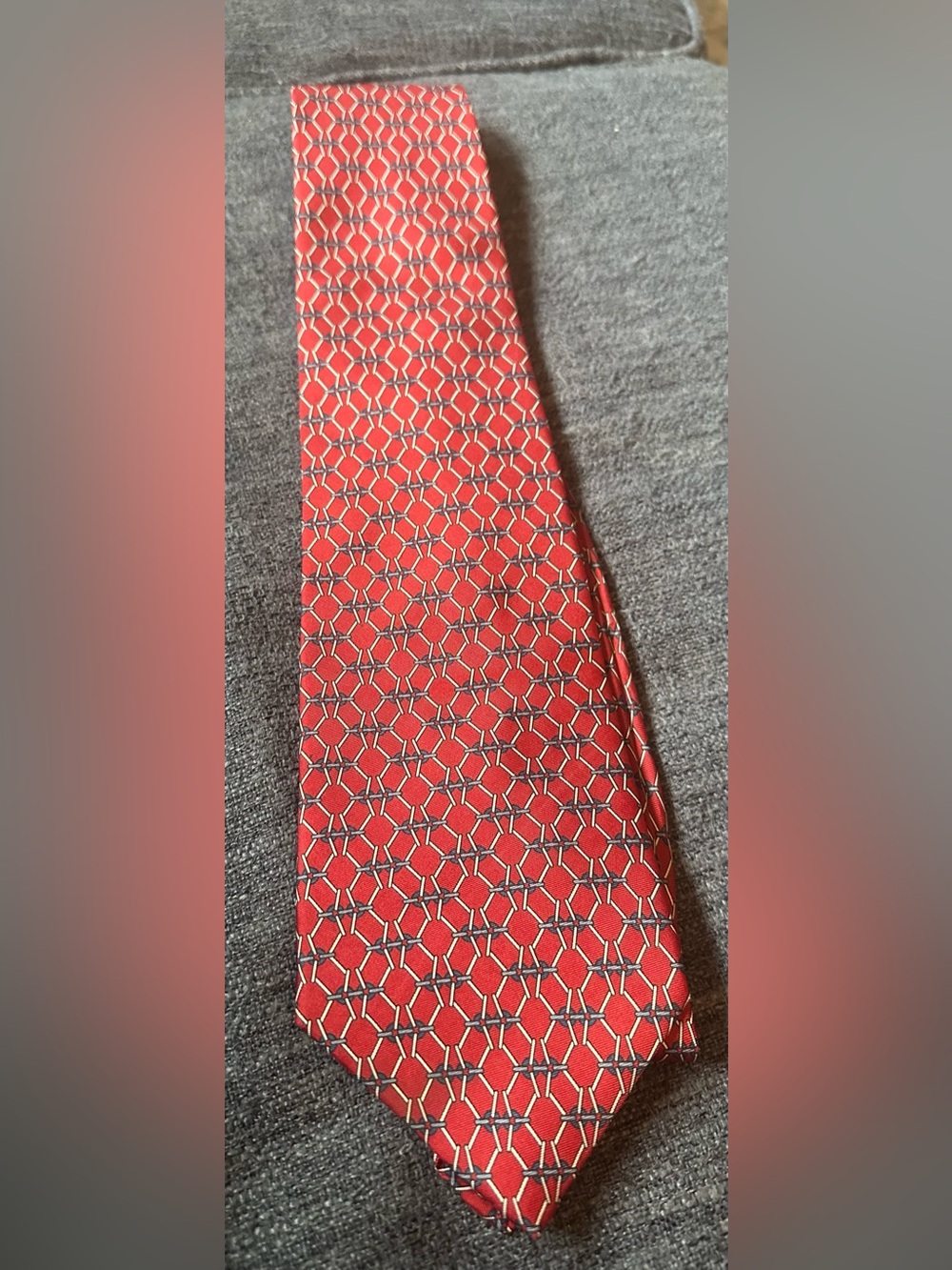 WOODWARD RED with BLUE & WHITE Geometric Pattern Tie